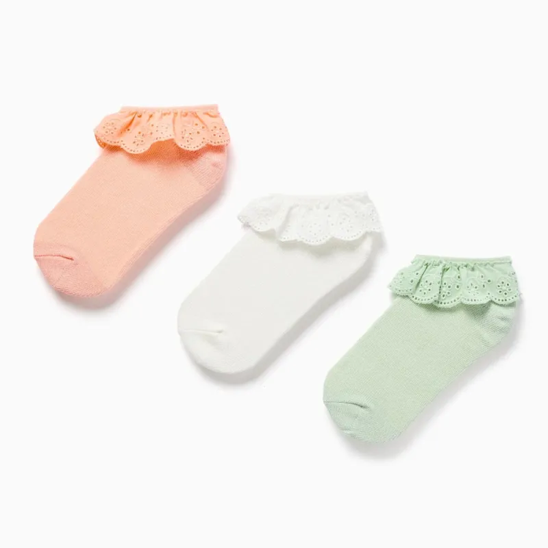 Īsās zeķes meitenei ar volāniem, 3 pāri (23/26–31/34)