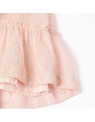 Rausva suknelė mergaitei su raukiniais (3/4–11/12 m)