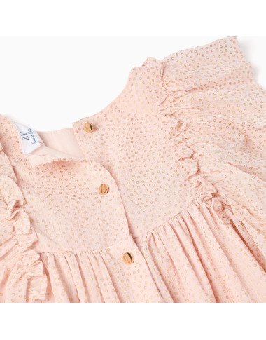 Rausva suknelė mergaitei su raukiniais (3/4–11/12 m)