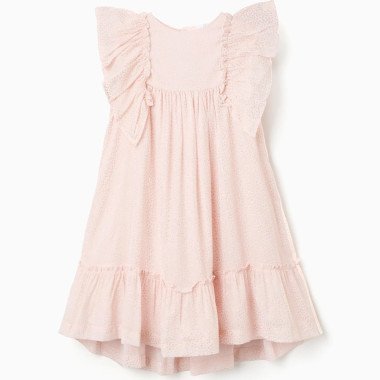 Rausva suknelė mergaitei su raukiniais (3/4–11/12 m)