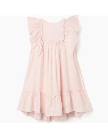 Rausva suknelė mergaitei su raukiniais (3/4–11/12 m)