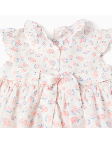 Balta suknelė mergaitei su gėlytėmis (6/9-24/36 mėn)