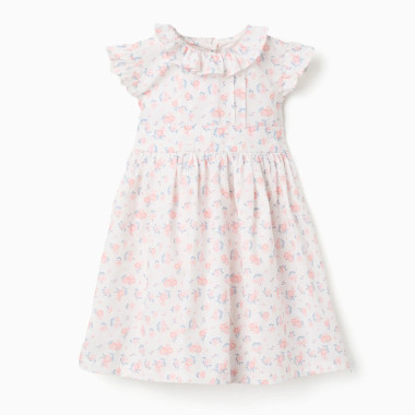 Balta suknelė mergaitei su gėlytėmis (6/9-24/36 mėn)