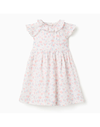 Balta suknelė mergaitei su gėlytėmis (6/9-24/36 mėn)