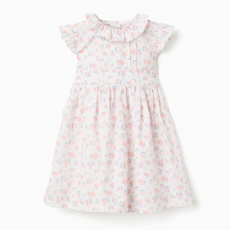 Balta suknelė mergaitei su gėlytėmis (6/9-24/36 mėn)