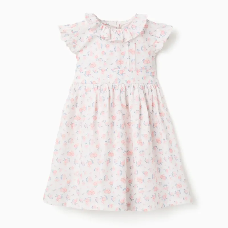 Balta suknelė mergaitei su gėlytėmis (6/9-24/36 mėn)