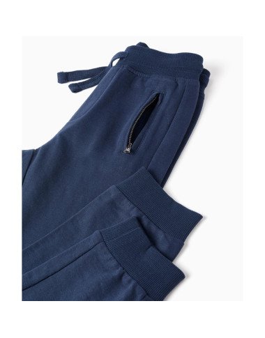 Tamsiai mėlynos medvilninės kelnės su kišenėmis(3/4-13/14 m)