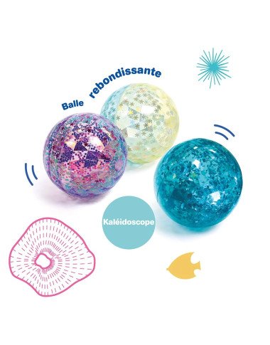 Ludi sensorinis kamuoliukas su blizgučiais, 10 cm: mėlynas, gelsvas, violetinis Ludi sensorinis kamuoliukas su blizgučiais, 10 cm: mėlynas, gelsvas, violetinis