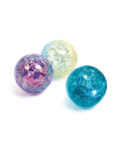Ludi sensorinis kamuoliukas su blizgučiais, 10 cm: mėlynas, gelsvas, violetinis
