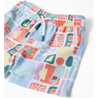 Maudymosi šortai berniukui su spalvingu raštu