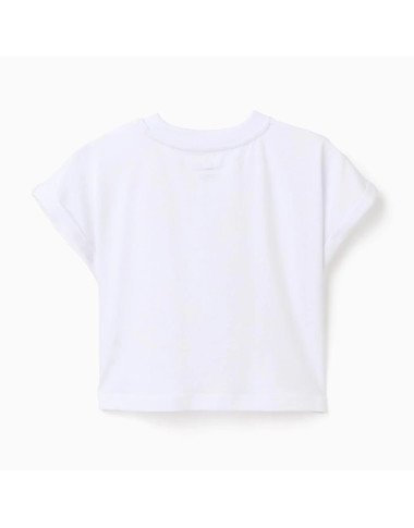 Cropped balts T-krekls ar puķītēm (3/4–13/14 g.)