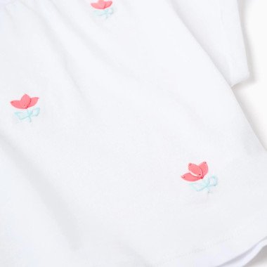 Cropped balts T-krekls ar puķītēm (3/4–13/14 g.) | Lapute.lt