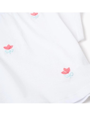 Cropped balts T-krekls ar puķītēm (3/4–13/14 g.)