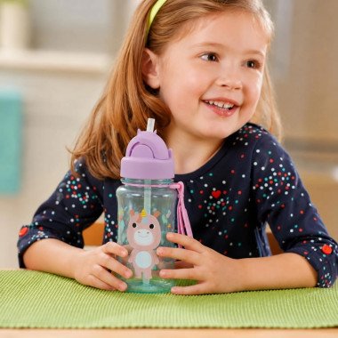 Gertuvė mergaitei su silikoniniu šiaudeliu Vienaragis, 355 ml