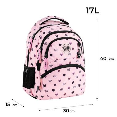 GoPack Meow Cats ergonominė mokyklinė kuprinė (17 l) - išmatavimai